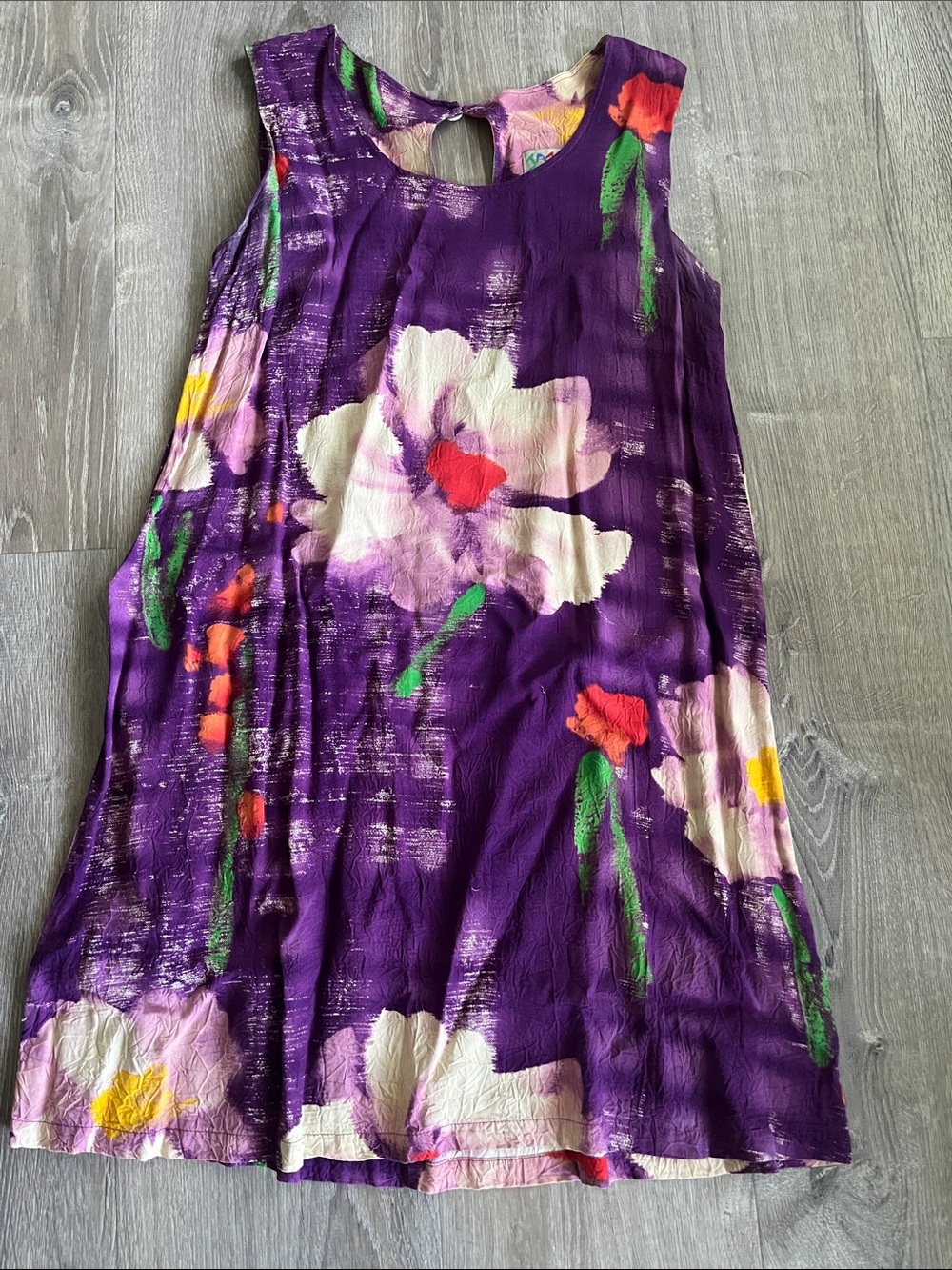 Jams World Purple Passion Floral Sleeveless Shift Dress Vintage